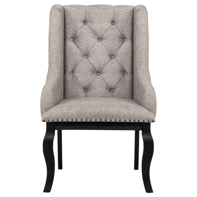 Phelps Upholstered Dining Arm Chair Tan Distressed Noir (Set of 2)