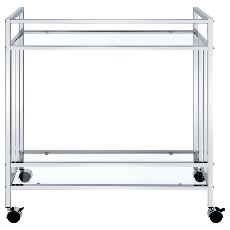 Cara 2-tier Rectangular Glass Shelf Metal Bar Cart Brass