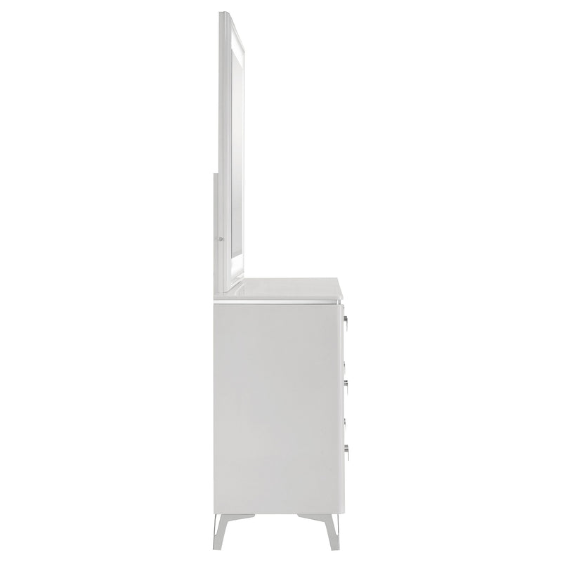 Cassia 6-drawer Dresser Cabinet with Mirror White High Gloss