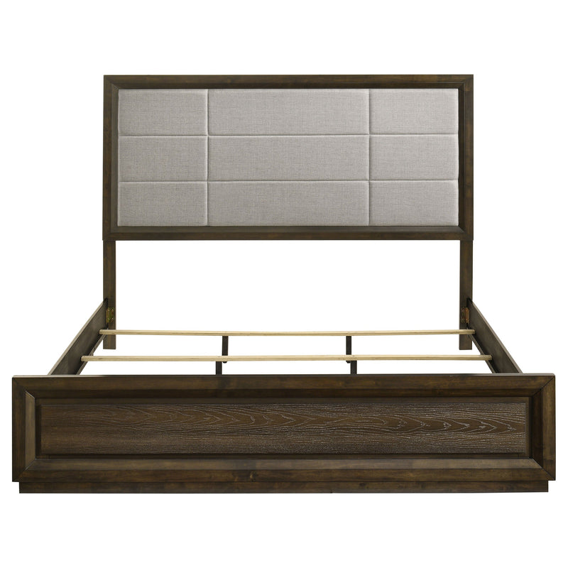 Atlas 63-inch Upholstered Panel Bed Grey and Dark Oak