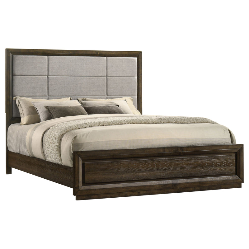 Atlas 63-inch Upholstered Panel Bed Grey and Dark Oak