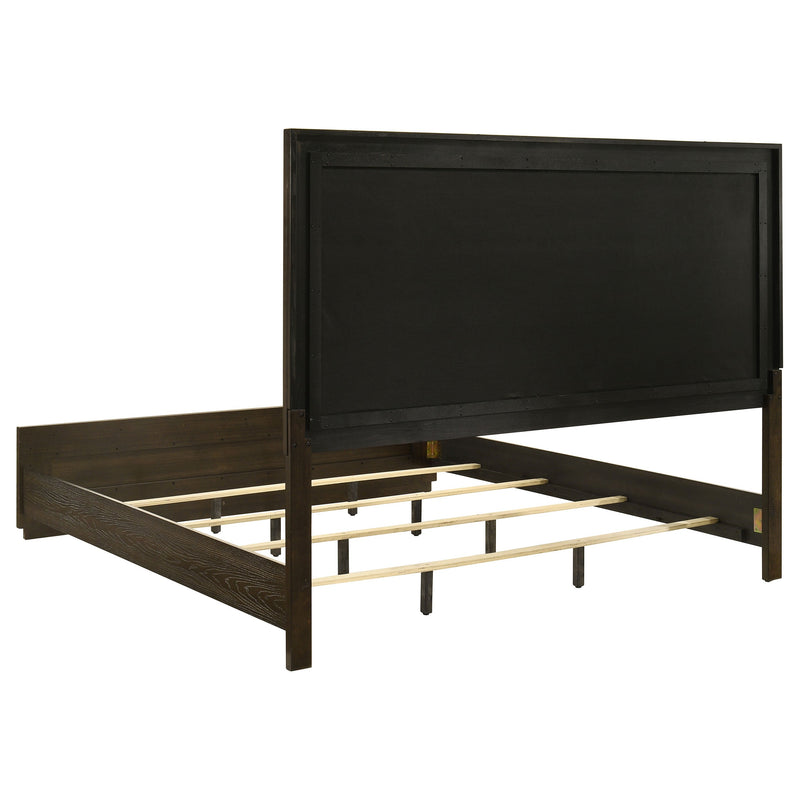 Atlas 63-inch Upholstered Panel Bed Grey and Dark Oak