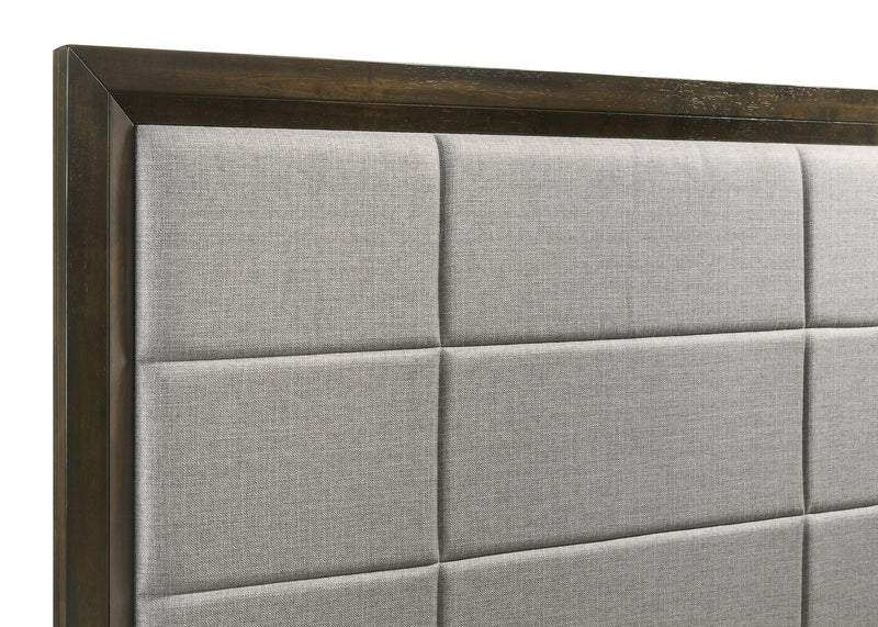 Atlas 63-inch Upholstered Panel Bed Grey and Dark Oak
