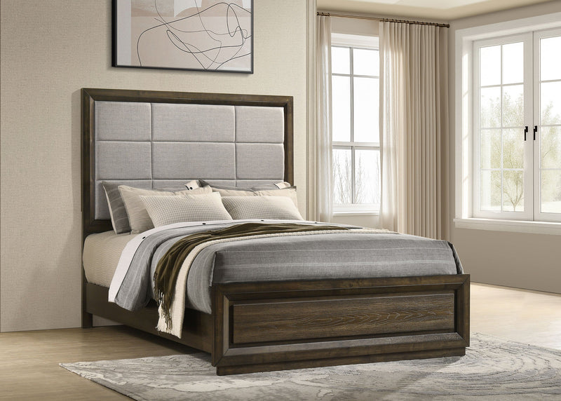 Atlas 63-inch Upholstered Panel Bed Grey and Dark Oak