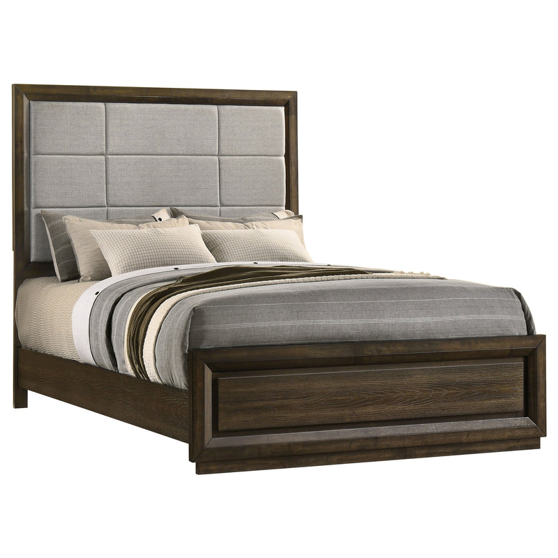 Atlas 63-inch Upholstered Panel Bed Grey and Dark Oak