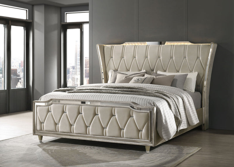 Lorient LED Upholstered Bed Ivory and Camel