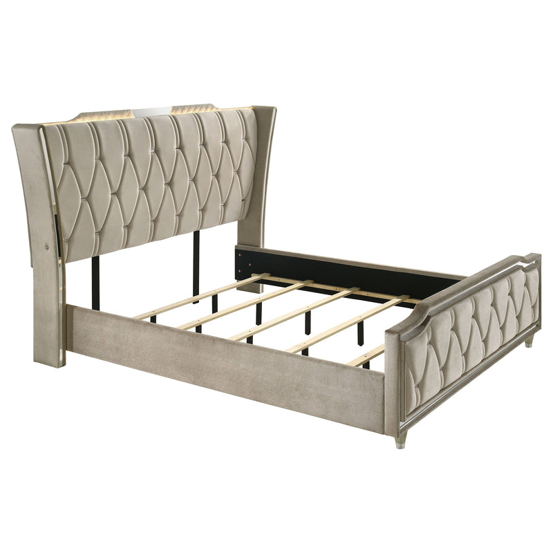 Lorient LED Upholstered Bed Ivory and Camel