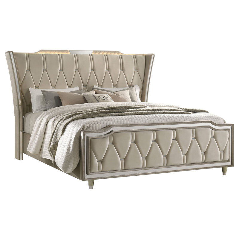 Lorient LED Upholstered Bed Ivory and Camel