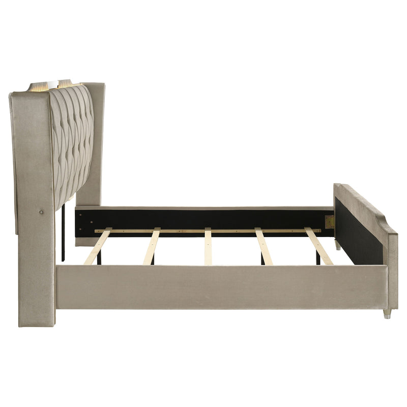 Lorient LED Upholstered Bed Ivory and Camel