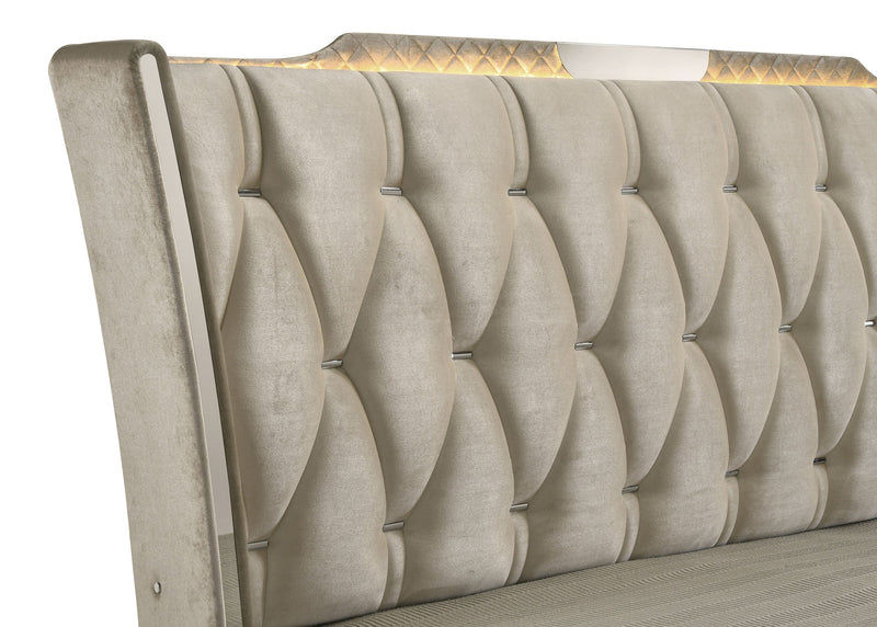 Lorient LED Upholstered Bed Ivory and Camel