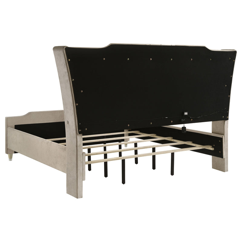 Lorient LED Upholstered Wingback Bed Ivory and Camel