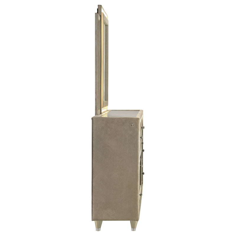 Lorient 8-drawer LED Flame Box Dresser and Mirror Ivory Camel