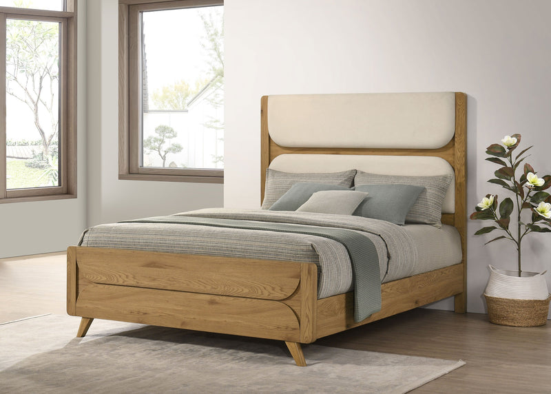 Bennett 62-inch Upholstered Panel Bed Cream and Light Oak