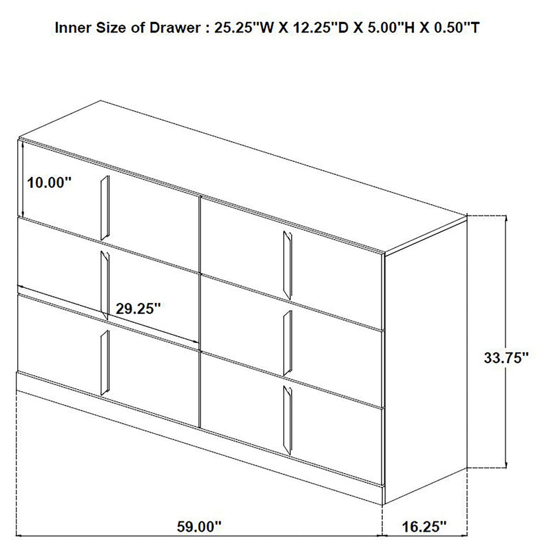 Ines 6-drawer Bedroom Dresser Cabinet White High Gloss