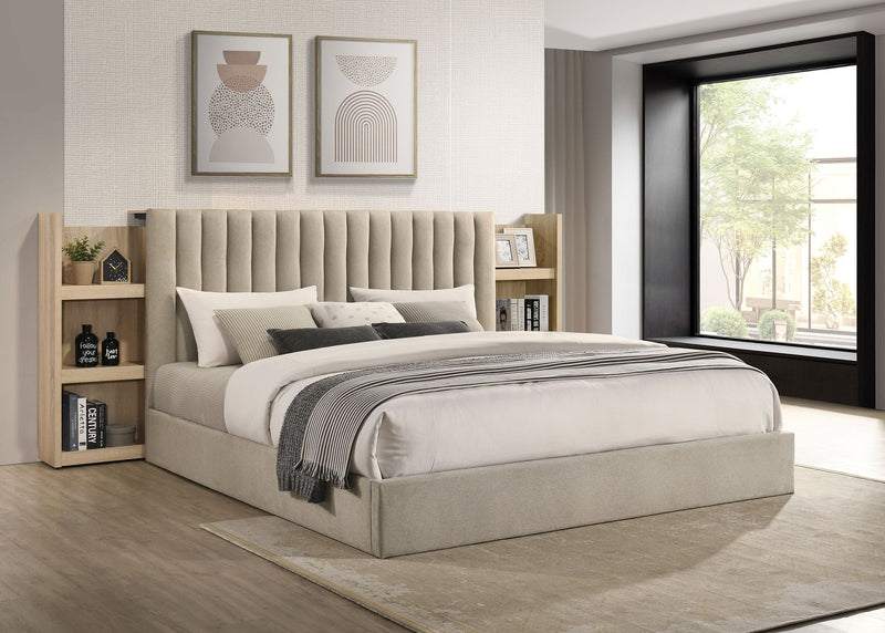 Arielle Bookcase Panel Storage Bed Light Oak
