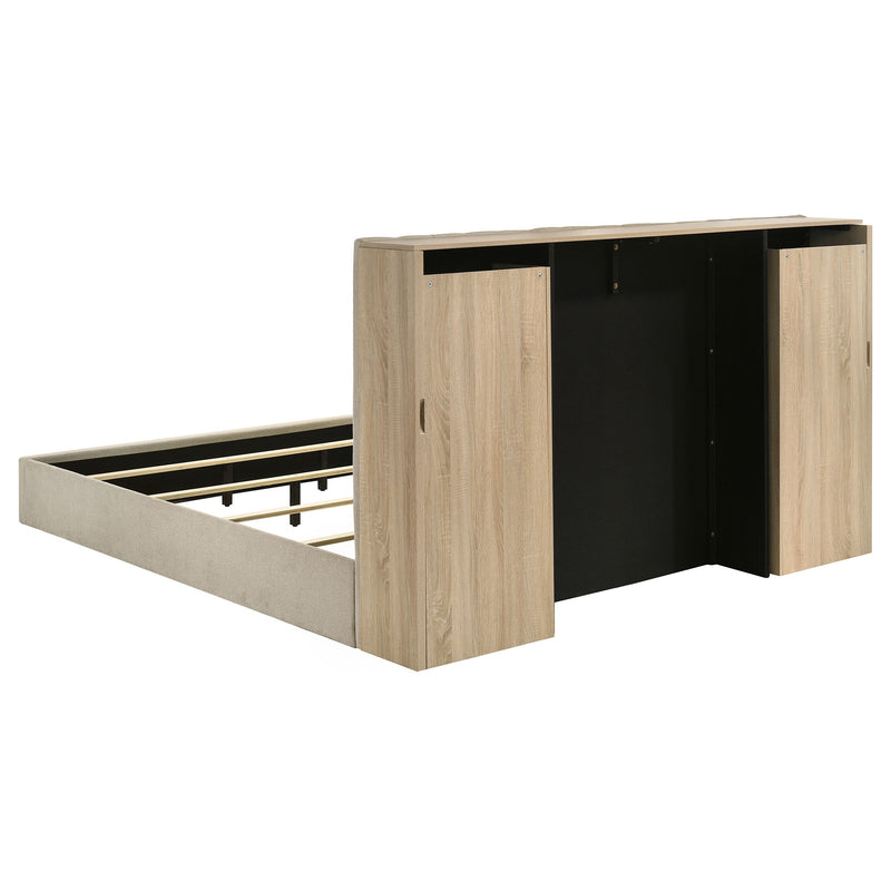 Arielle Bookcase Panel Storage Bed Light Oak