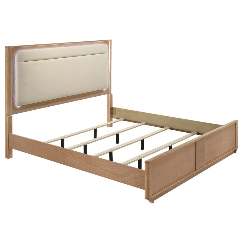 Leanne LED Panel Bed Off White and Light Oak