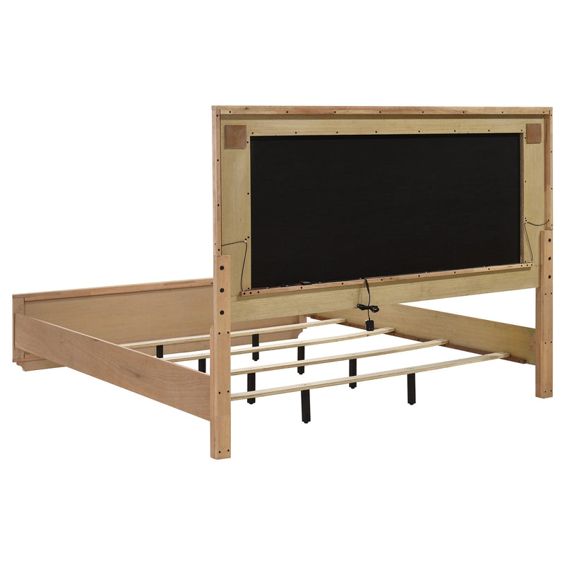 Leanne LED Panel Bed Off White and Light Oak