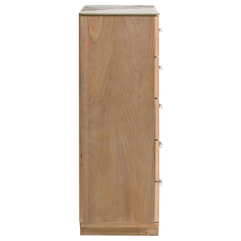 Leanne 5-drawer Sinter Stone Top Chest of Drawers Light Oak
