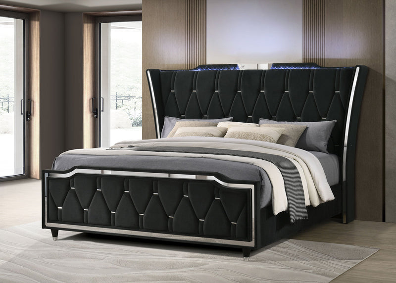 Lorient LED Upholstered Bed Ivory and Camel