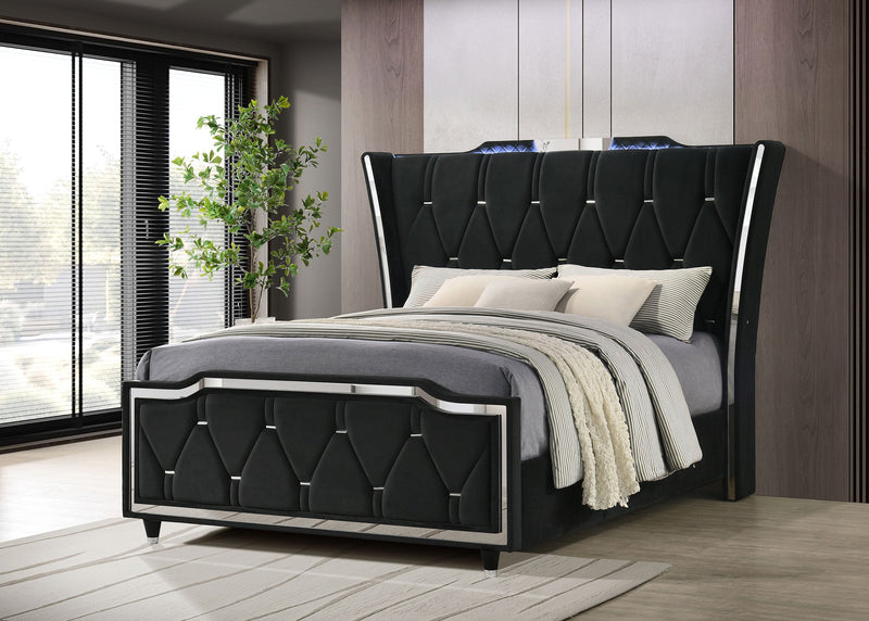 Lorient LED Upholstered Bed Ivory and Camel