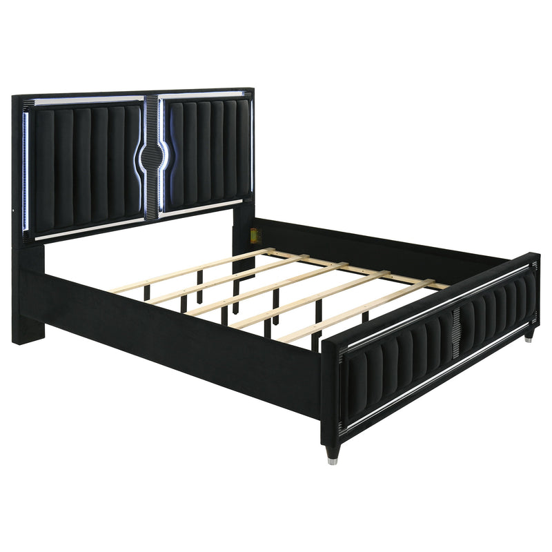 Ravenne Velvet Upholstered LED Bedroom Set Black