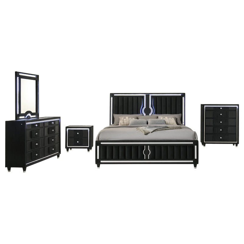 Ravenne Velvet Upholstered LED Bedroom Set Black
