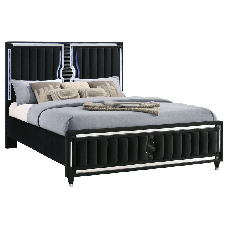 Ravenne Velvet Upholstered LED Panel Bed Black