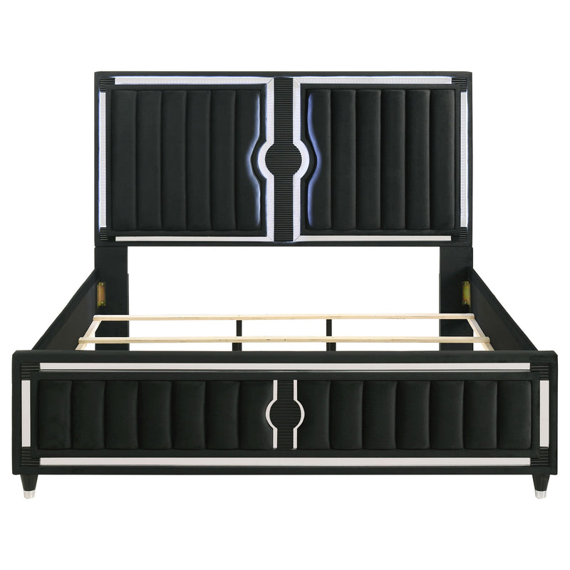 Ravenne Velvet Upholstered LED Panel Bed Black
