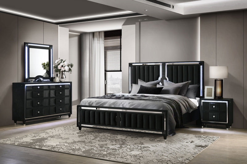 Ravenne Velvet Upholstered LED Bedroom Set Black