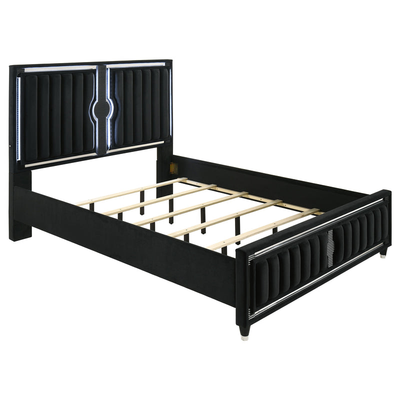 Ravenne Velvet Upholstered LED Bedroom Set Black