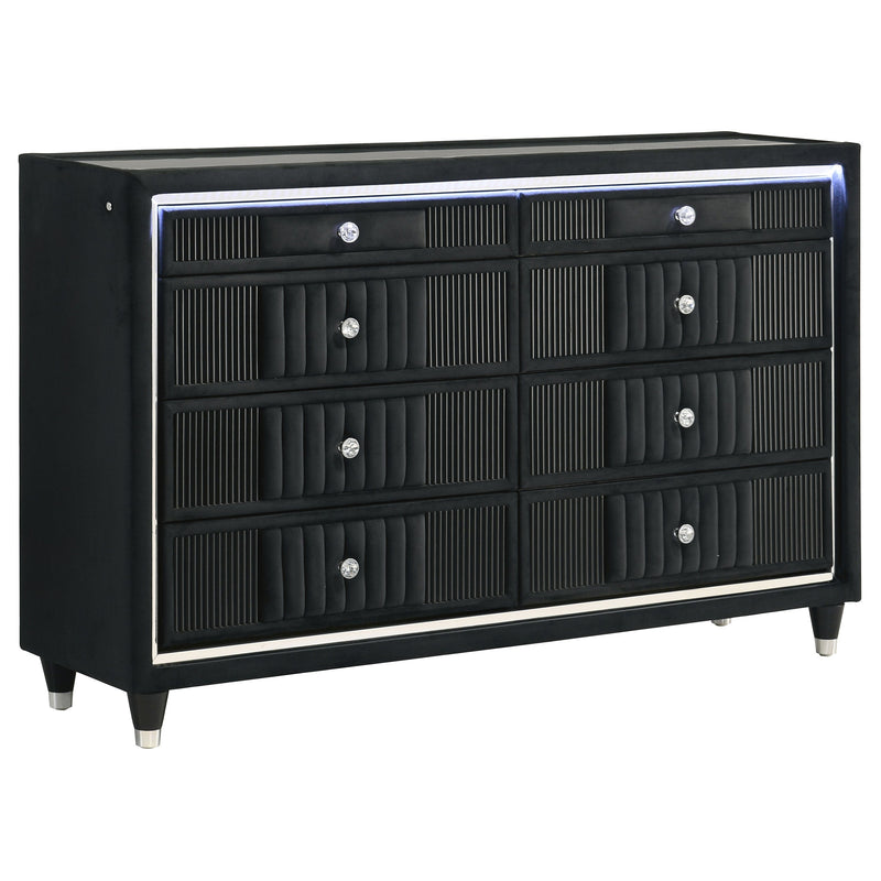 Ravenne Velvet Upholstered LED Bedroom Set Black