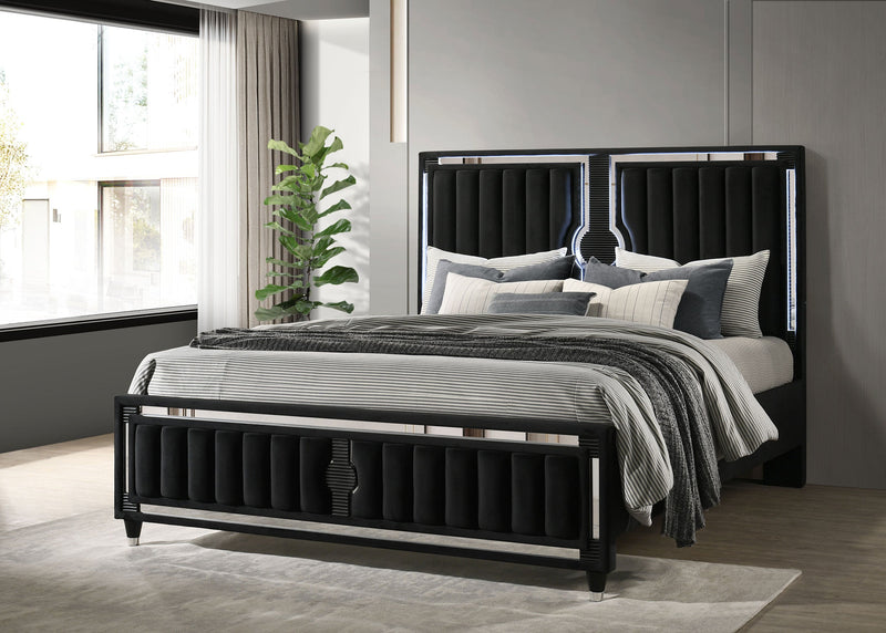 Ravenne Velvet Upholstered LED Panel Bed Black