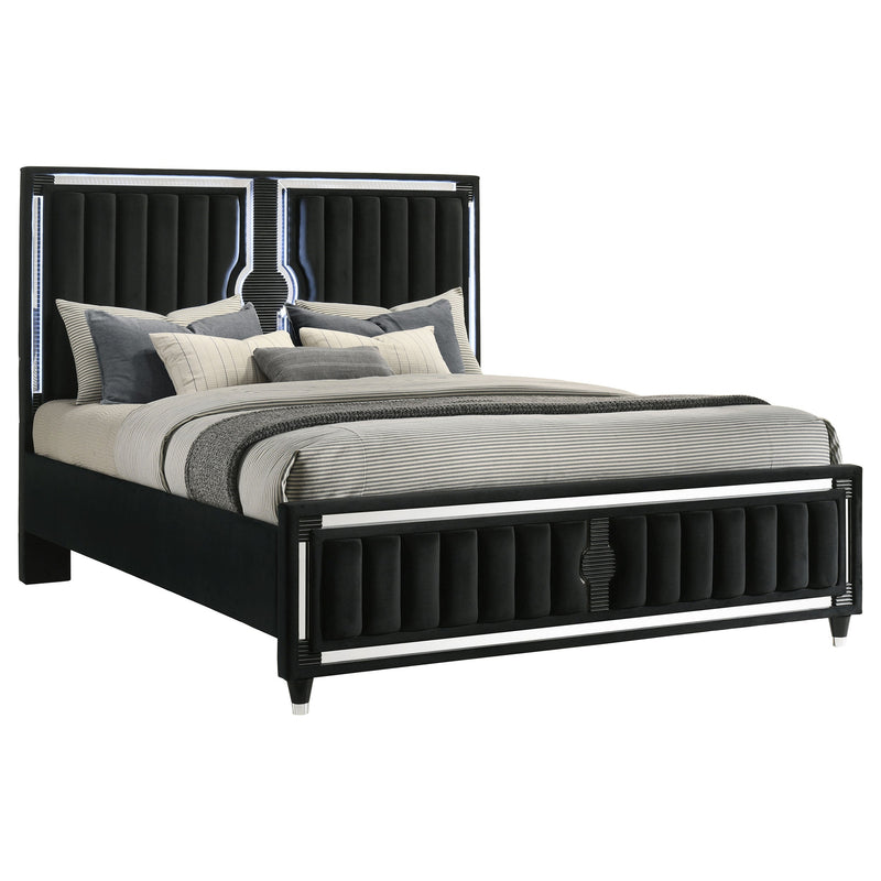 Ravenne Velvet Upholstered LED Panel Bed Black