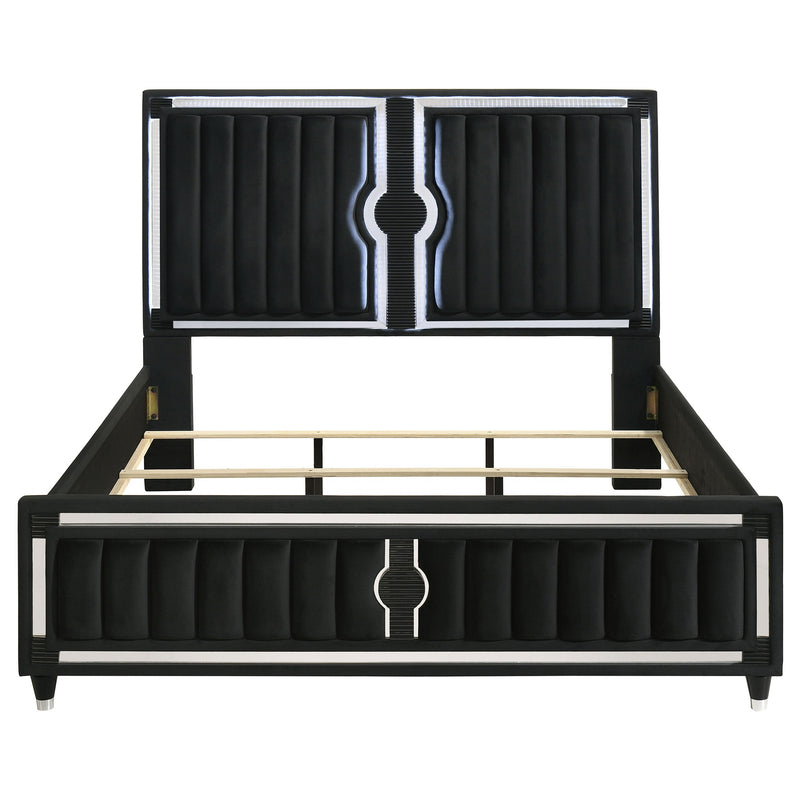 Ravenne Velvet Upholstered LED Panel Bed Black