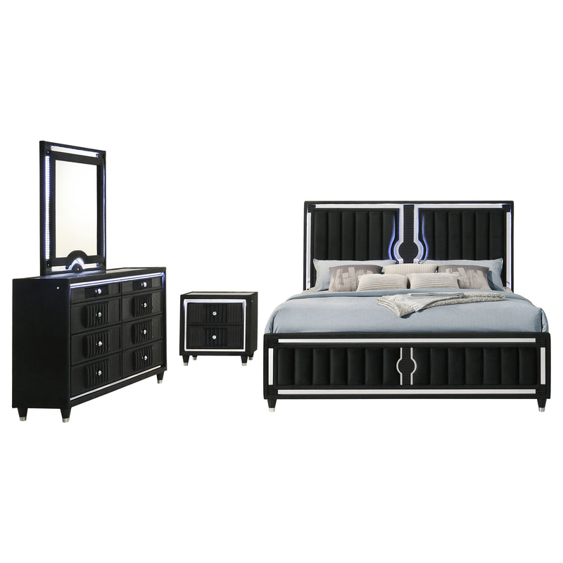 Ravenne Velvet Upholstered LED Bedroom Set Black