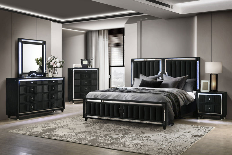 Ravenne Velvet Upholstered LED Bedroom Set Black
