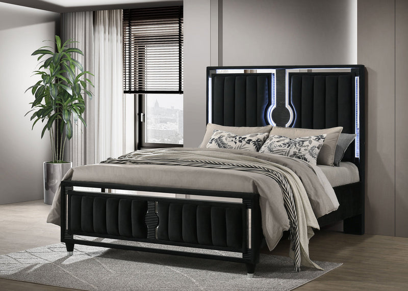 Ravenne Velvet Upholstered LED Panel Bed Black