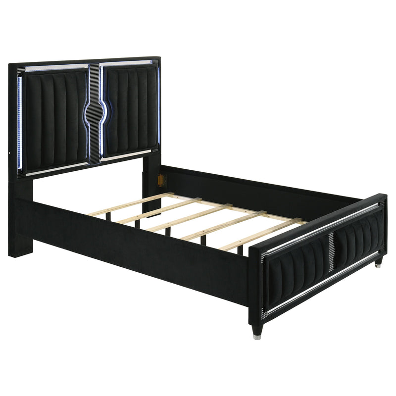 Ravenne Velvet Upholstered LED Panel Bed Black