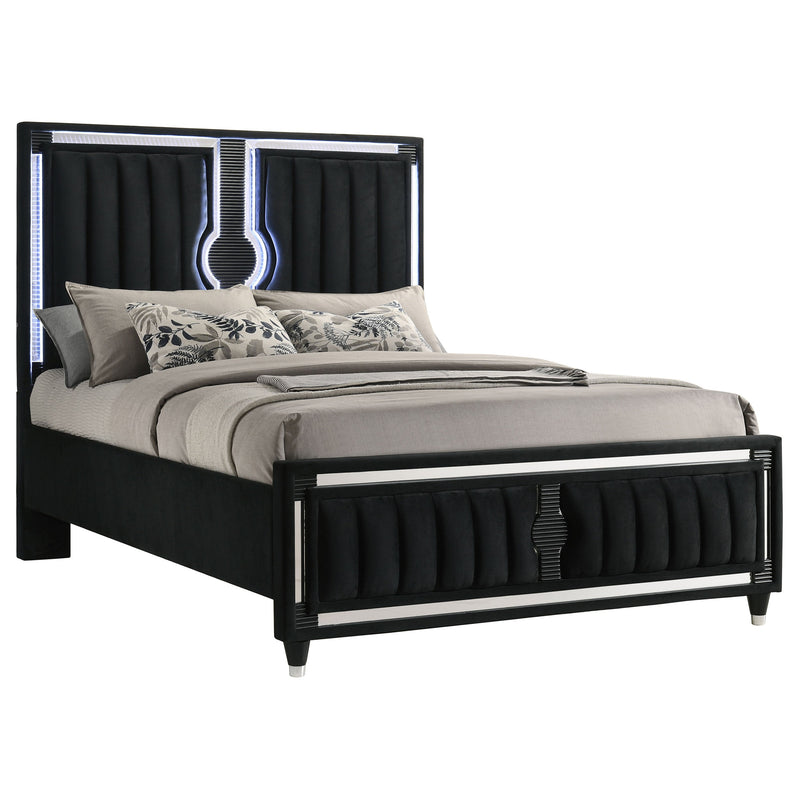 Ravenne Velvet Upholstered LED Panel Bed Black