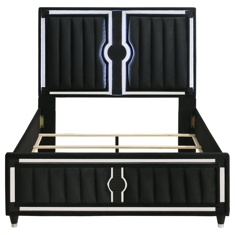 Ravenne Velvet Upholstered LED Panel Bed Black