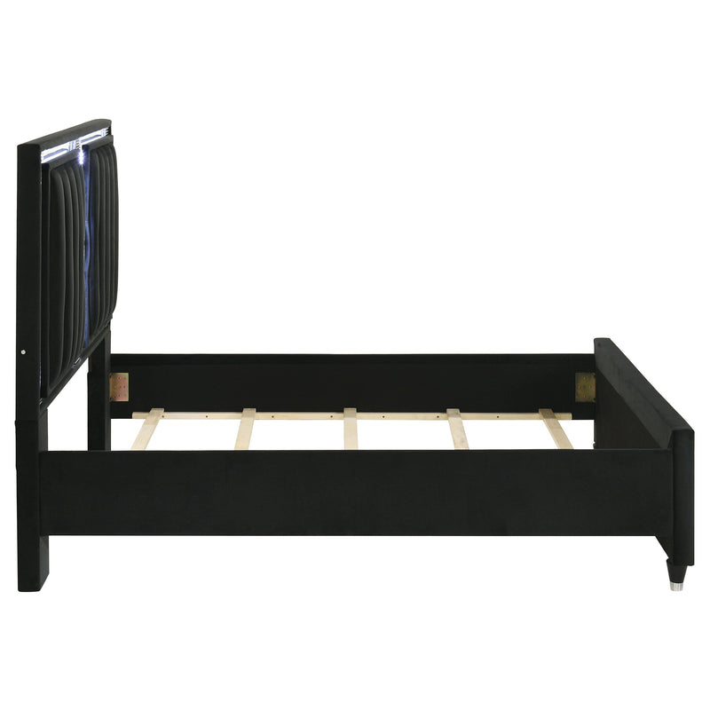 Ravenne Velvet Upholstered LED Panel Bed Black