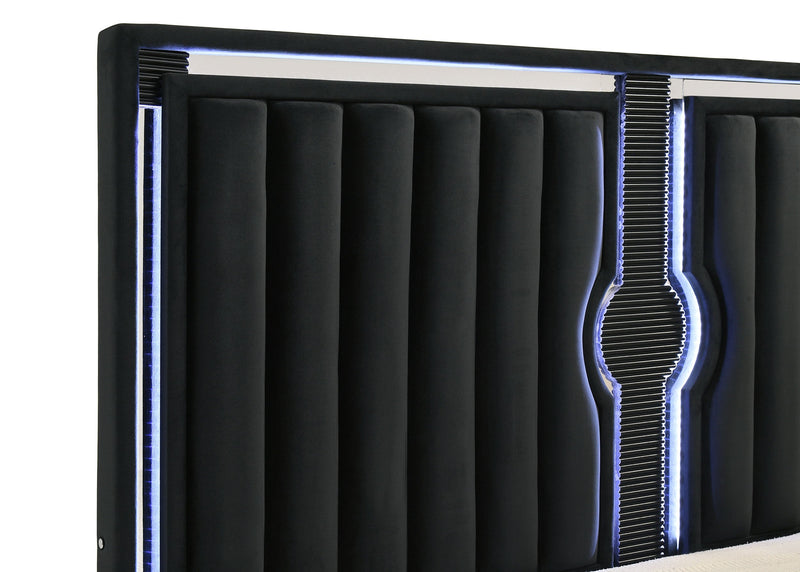 Ravenne Velvet Upholstered LED Panel Bed Black