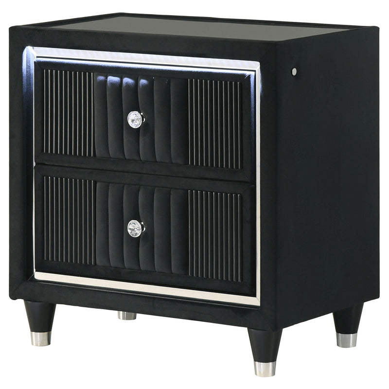 Ravenne 2-drawer Velvet Upholstered LED Nightstand with USB Black