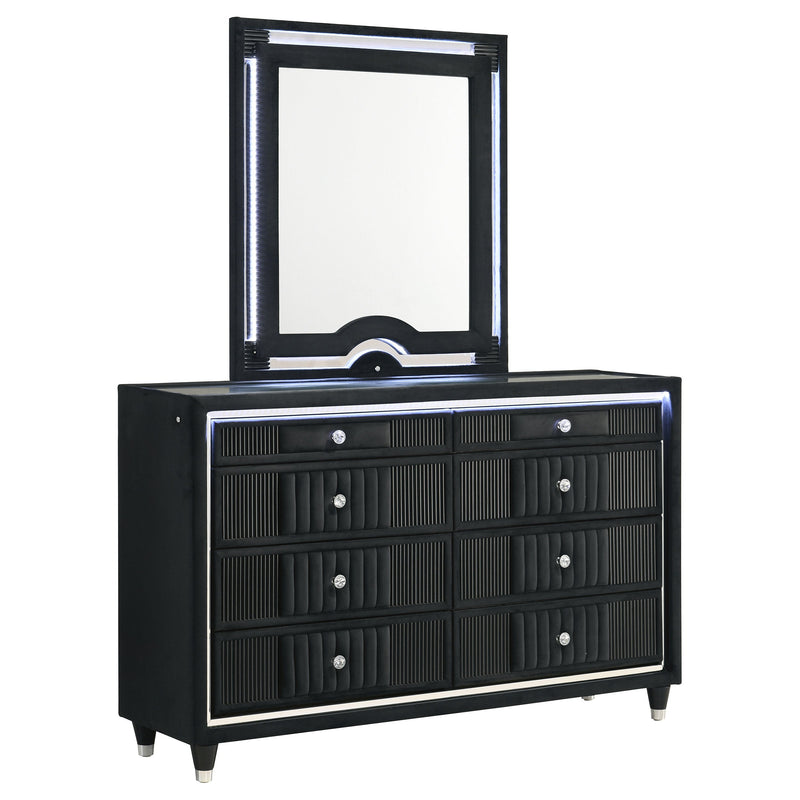 Ravenne 8-drawer Velvet Upholstered LED Dresser Cabinet Black