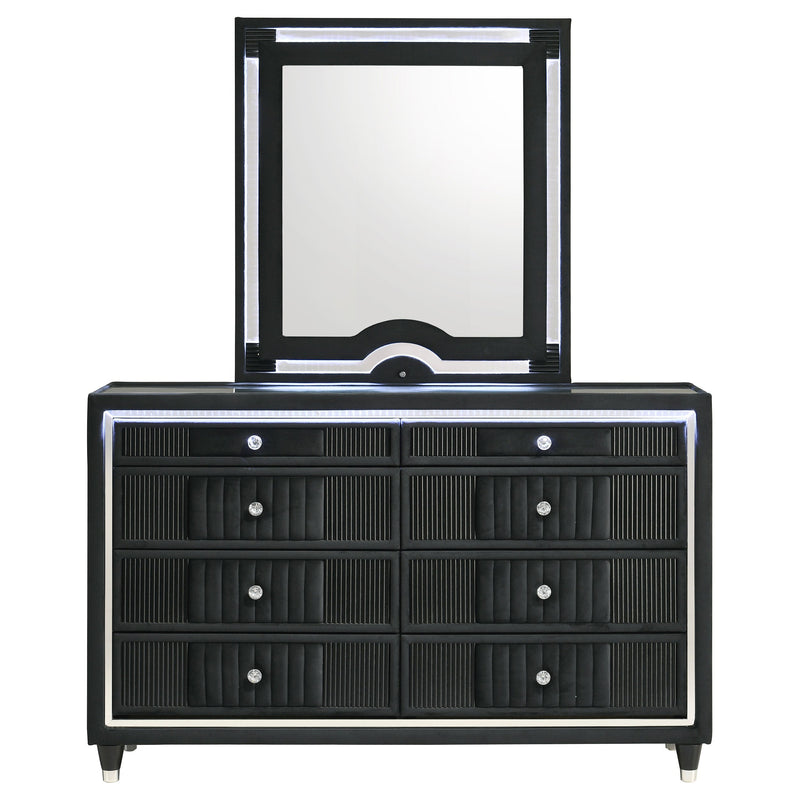 Ravenne 8-drawer Velvet Upholstered LED Dresser Cabinet Black