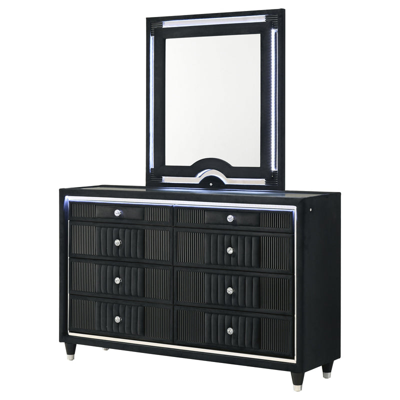 Ravenne 8-drawer Velvet Upholstered LED Dresser Cabinet Black