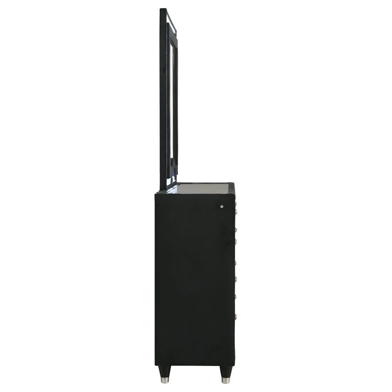 Ravenne 8-drawer Velvet Upholstered LED Dresser Cabinet Black