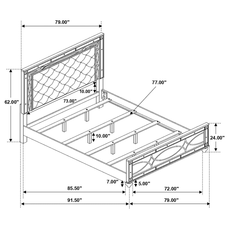 Gunnison Wood LED Panel Bed Silver Metallic