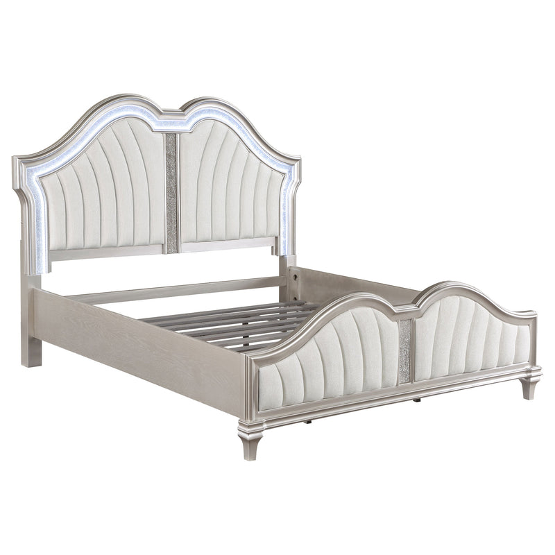 Evangeline Wood LED Panel Bed Silver Oak